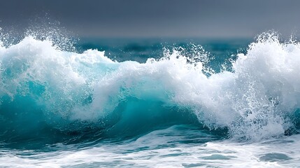 Fototapeta premium Crashing ocean waves in deep blue sea, dramatic natural power seascape