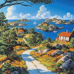 Naklejka premium Coastal landscape with winding road