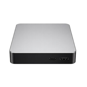 Silver external hard drive, isolated on transparent background