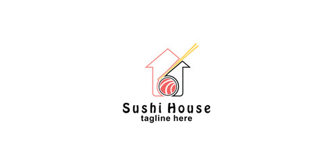 Creative sushi house logo design with unique concept premium vector