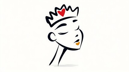 one line woman face art heart crown minimal design
