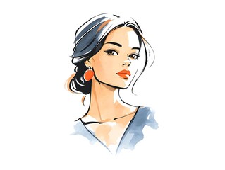 Artistic sketch of a young woman with flawless skin, minimal beauty products