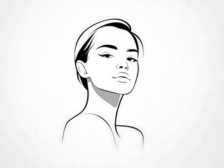 Minimalist line art of woman�s face with perfect skin and beauty