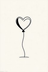 Minimalist single-line illustration of a heart-shaped balloon floating