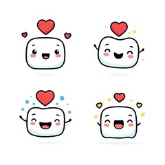 happy head icons with hearts and smiles illustration