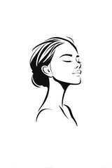Artistic line drawing of woman's glowing face with smooth skin