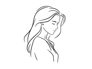 Continuous line drawing of woman with long hair, simple art
