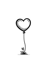 Minimalist single-line illustration of a heart-shaped balloon floating
