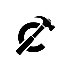 letter C hammer construction logo vector illustration template design