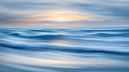 Naklejka premium Serene Ocean Waves Under a Soft Sunrise with Gentle Sky and Cool Blue Tones Creating a Tranquil Atmosphere for Relaxation and Reflection in Nature's Beauty