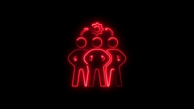 Glowing red teamwork and collaboration concept with gear icon against black background