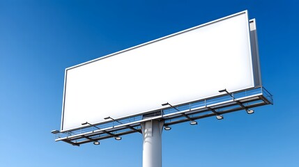 Fototapeta premium Blank white billboard under a clear blue sky for outdoor advertising.