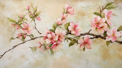 Delicate Pink Cherry Blossom Flowers on Soft Background with Subtle Texture, Symbolizing Beauty, Renewal, and Nature's Serenity in Springtime Artistry