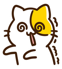 眩暈がしてクラクラしているかわいいねこのキャラクターの上半身イラスト
