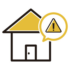 注意マークと家のイラスト　戸建て　一軒家