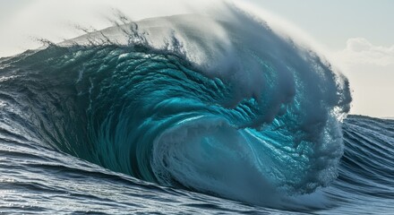 Powerful turquoise ocean wave curling water motion nature background