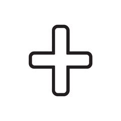 Simple black plus sign with rounded corners over white provides versatility