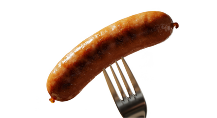 Isolated Realistic Photo of a Grilled Sausage on a Fork with Transparent Background