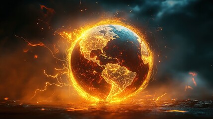 Fototapeta premium A futuristic globe made of glowing electric currents, global power business vision