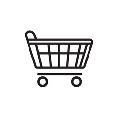 Simple black shopping cart outline features grid structure against transparent background