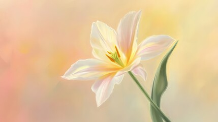 Fototapeta premium Delicate White Lily Blossom with Soft Pastel Background, Perfect for Celebrating Beauty, Nature, and Freshness in Floral Artwork and Designs