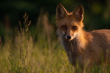 Fototapeta premium a fox is standing in a field of tall grass
