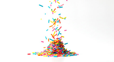 olorful Rainbow Sprinkles Falling on White – Fun Candy Topping for Cakes, Ice Cream, and Party Treats