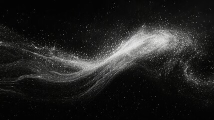 Stunning Black and White Abstract Representation of Cosmic Elements with Dynamic Flow of Stars, Galaxies, and Cosmic Dust Against a Dark Background