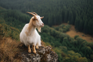 Obraz premium a goat sitting on top of a rock