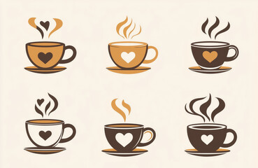 Obraz premium Cute brown and cream coffee cup icons perfect for mugs, cafes, or cozy beverage designs