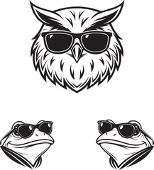 Cute cartoon owl character set vector illustration with funny brown eyes