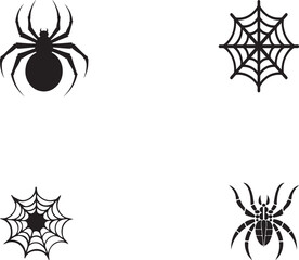 Black vector spider or scary tarantula on a web, an arachnid insect illustration for Halloween or a tribal tattoo design