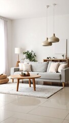Cozy Modern Living Room with Gray Sofa with Natural Light  Elegant Decor.