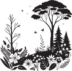 Grunge black and white floral pattern with vintage ornate leaves and a butterfly element perfect for dark nature illustration or tattoo design