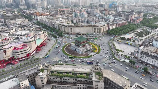 Iconic Bell Tower of Xi'an, Shaanxi, China - 4K Drone video