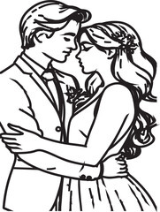 Vector sketch drawing of a young couple in love