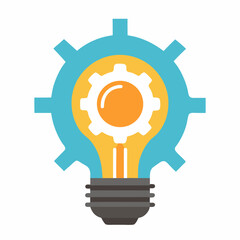 Colorful light bulb with gears vector icon on white background.