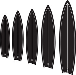 Vector illustration set of surfboards with a rocket design for beach surfing sport