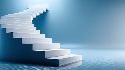 Fototapeta premium White Arrows on Blue Cube Stairs: Minimalist 3D Business Path Concept with Copy Space
