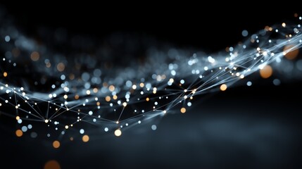 Abstract Global Network: Glowing Nodes and Lines on Dark Background in Minimalist Tech Style
