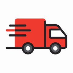 Red and black car icon on white background.