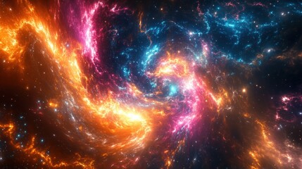 Obraz premium Fiery Cosmic Nebula Swirling in Vivid Hues