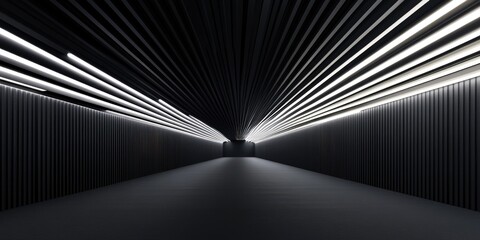 Dark,  futuristic tunnel with  illuminated  lines