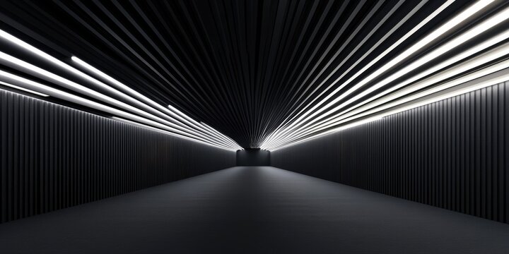 Fototapeta Dark,  futuristic tunnel with  illuminated  lines