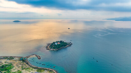 Landscape sunrise on Hon Chong cape, Nha Trang, Vietnam. A peaceful place to welcome peace on the bay