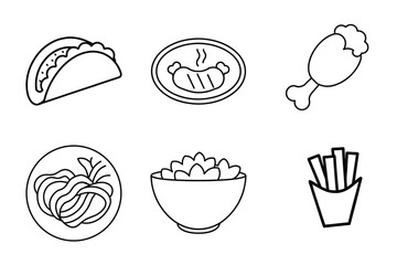 Hand Drawn Food Outline Icons for Coloring Book