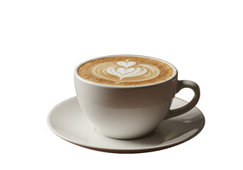 Fototapeta premium Latte Art Coffee Cup with Heart on Transparent Background Isolated