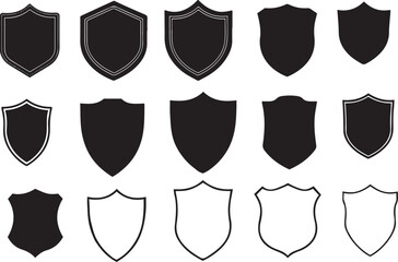 Set of Simple Black and White Shield Shapes