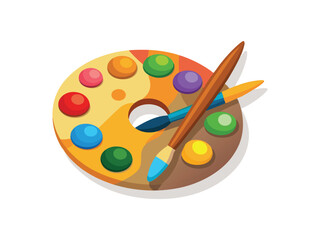 Artists palette with paintbrushes isolated on white background
