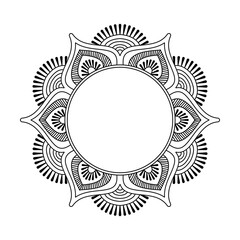 Floral Whimsical Maze Mandala in Black and White Coloring Book Page